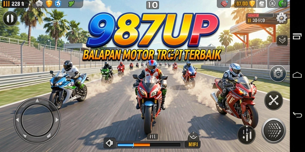 Screenshot gameplay <strong>987UP</strong> menampilkan aksi balapan motor yang seru.