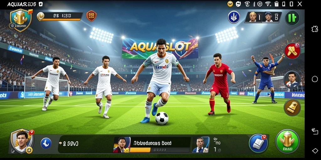 Tampilan gameplay menarik dari AQUASLOT dengan aksi sepak bola intens.