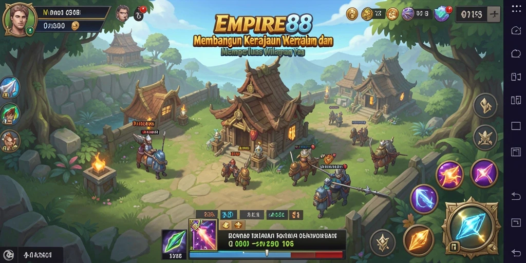 Tampilan gameplay yang mendebarkan dengan strategi pembangunan kerajaan.