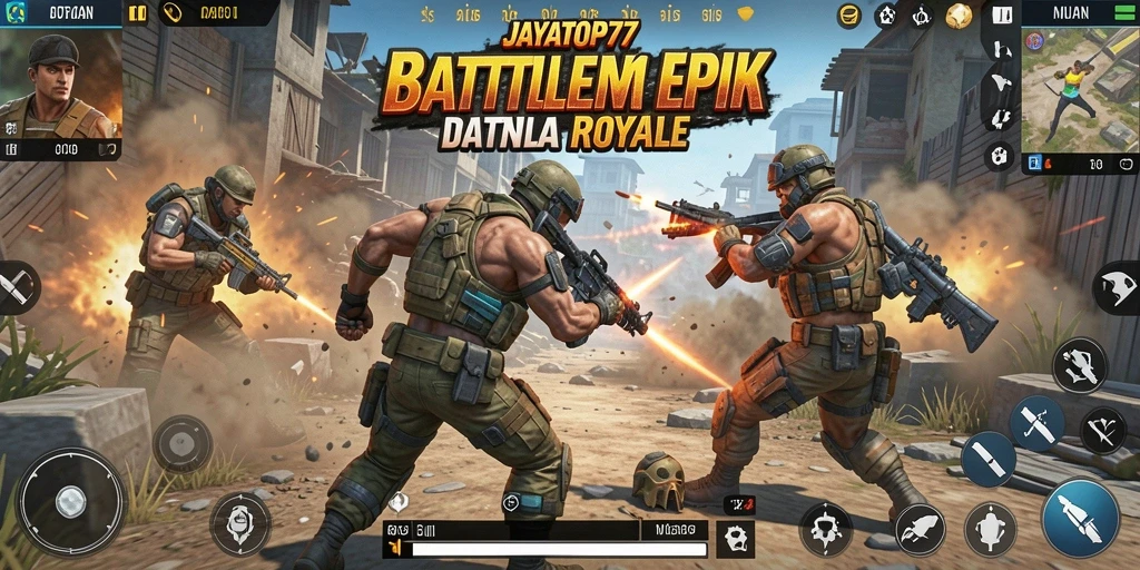 Tampilan gameplay seru dengan aksi battle royale yang mendebarkan.