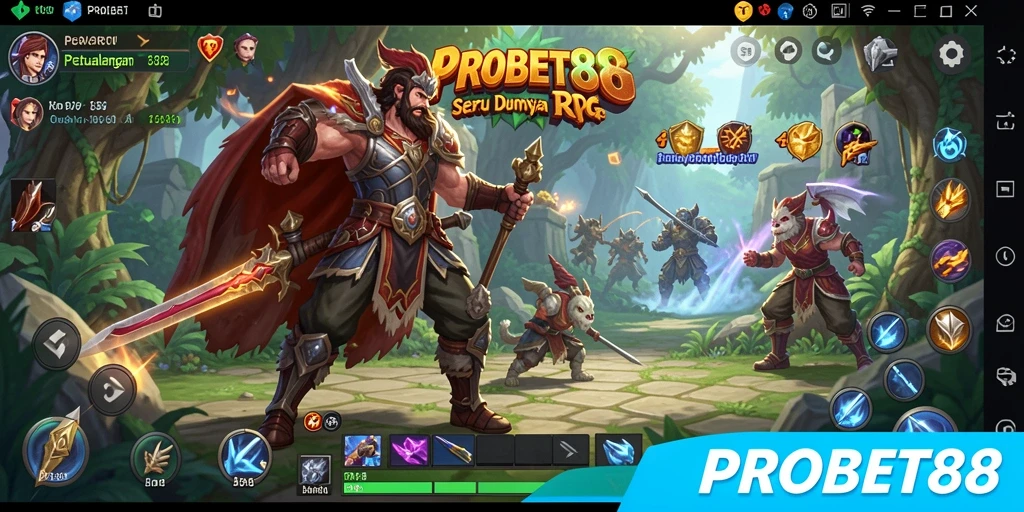 Screenshot menunjukkan karakter bertarung di dunia RPG yang menawan.