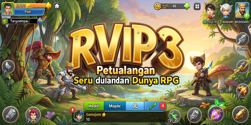 Screenshot utama RVIP3 menampilkan aksi seru dalam pertempuran RPG.